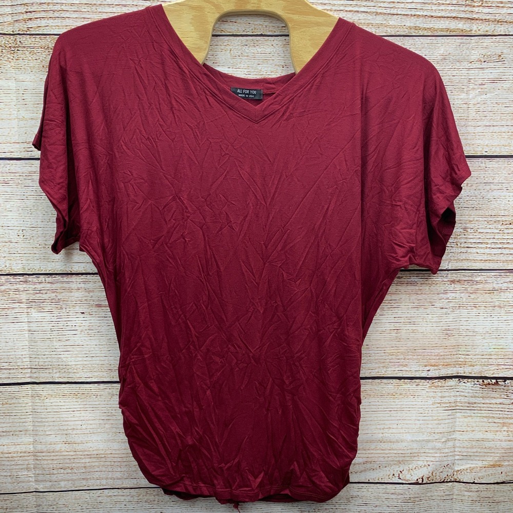 ALL FOR YOU Women's Burgundy V Neck‎ Kimono Dolman Short Sleeve Top Plus Size 3X